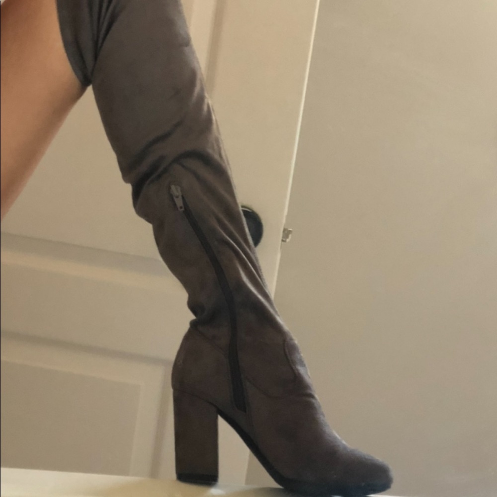 Knee high dark tan boots